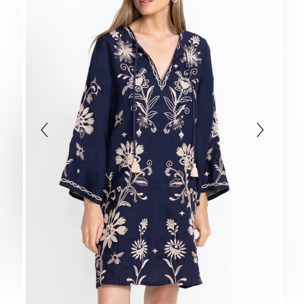 Johnny Was Midnight Blue and Cream Floral Midi Dress - Picture 4 of 11